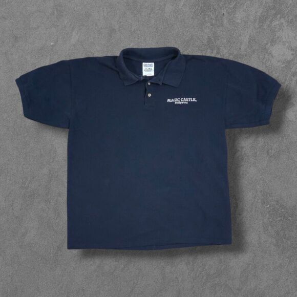 Vintage World Famous Hollywood Magic Castle Navy Polo Shirt Large - Picture 1 of 4